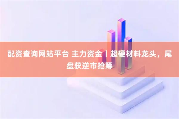 配资查询网站平台 主力资金丨超硬材料龙头，尾盘获逆市抢筹
